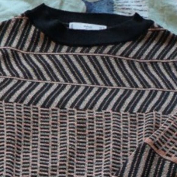 geometric pattern sweater, brown, black, metallic. MNG size 4 small - Picture 5 of 8